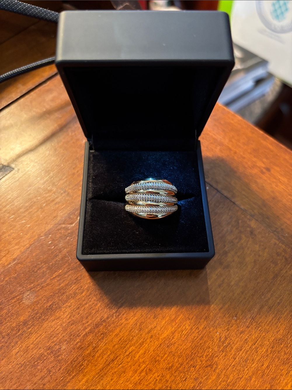 Elegant Multi-Row Crystal Dome Ring - Gold Tone